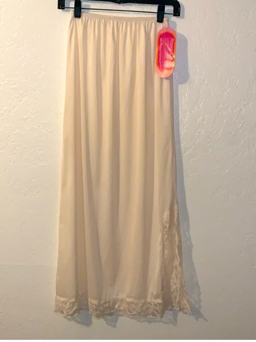 Vintage 70s Montgomery Ward Long Midi Slip Skirt Lace Trim Nude Cream M NWT